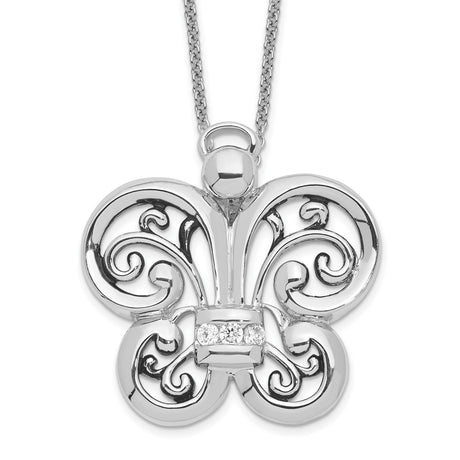 Antiqued CZ Angel of Courage 18in Necklace Charm Pendant in Real 925 Sterling Silver