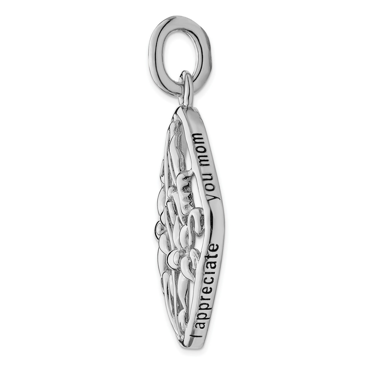 Antiqued I Appreciate You Mom 18in Necklace Charm Pendant in Real 925 Sterling Silver
