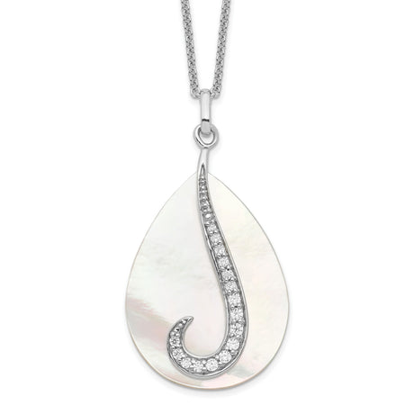 Mother of Pearl CZ Tear From Heaven 18in Necklace Charm Pendant in Real 925 Sterling Silver