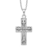 Antiqued Cross Ash Holder 18 Inch Necklace Charm Pendant in Real 925 Sterling Silver