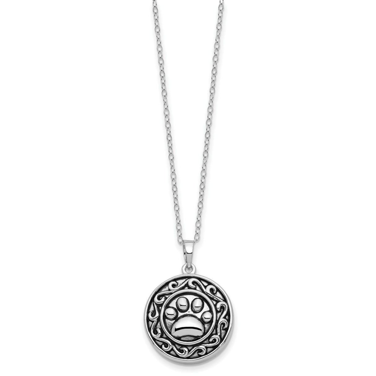 Round Paw Print Ash Holder Necklace Charm Pendant in Real 925 Sterling Silver
