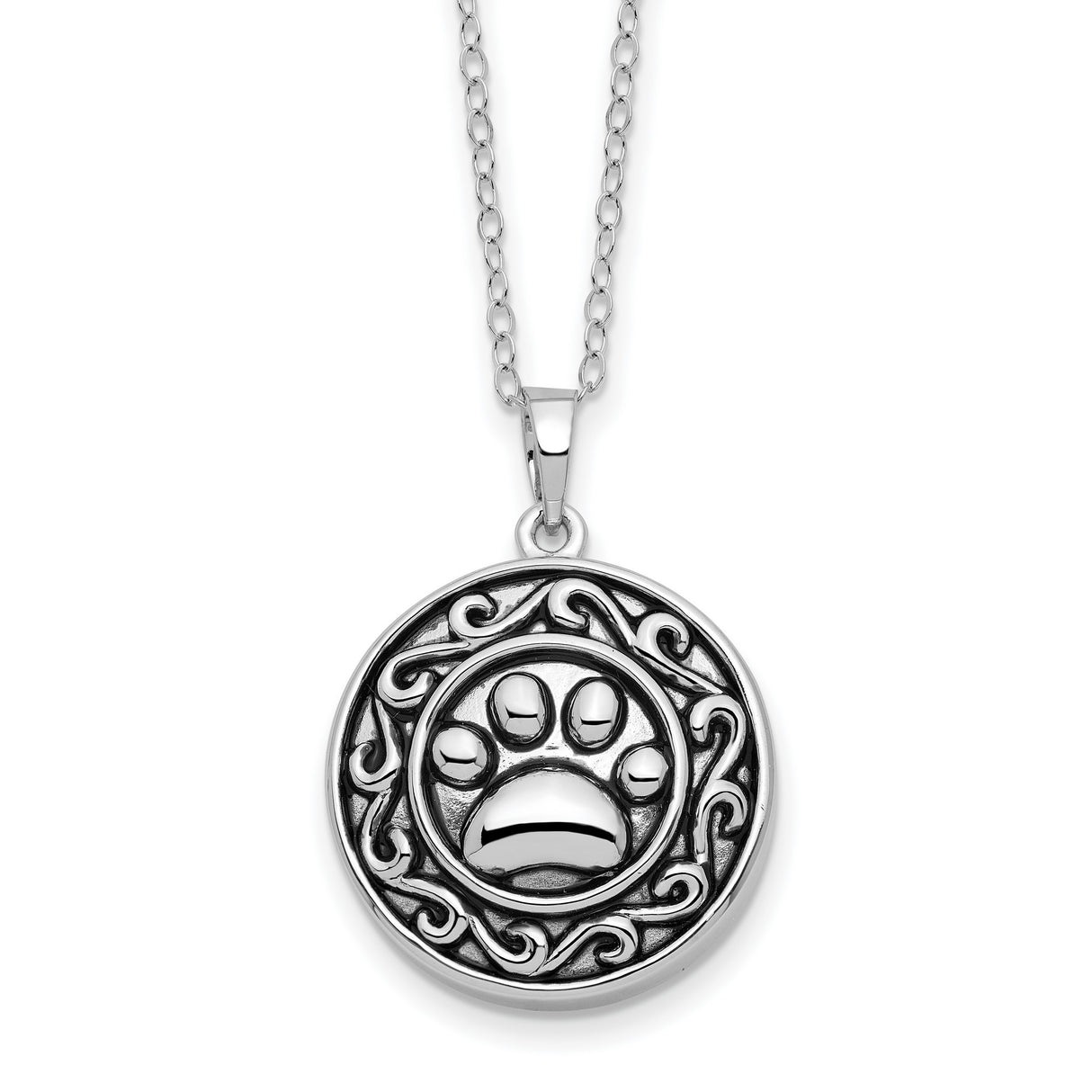 Round Paw Print Ash Holder Necklace Charm Pendant in Real 925 Sterling Silver