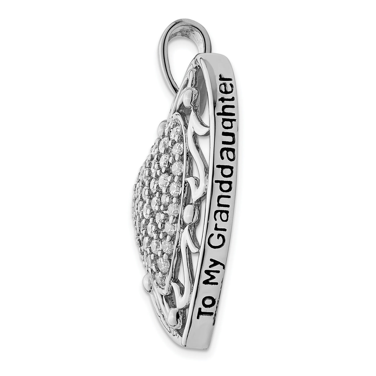Antiqued CZ To My Granddaughter 18in Heart Necklace Charm Pendant in Real 925 Sterling Silver