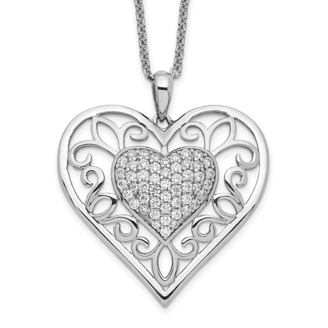 Antiqued CZ To My Daughter 18in Heart Necklace Charm Pendant in Real 925 Sterling Silver