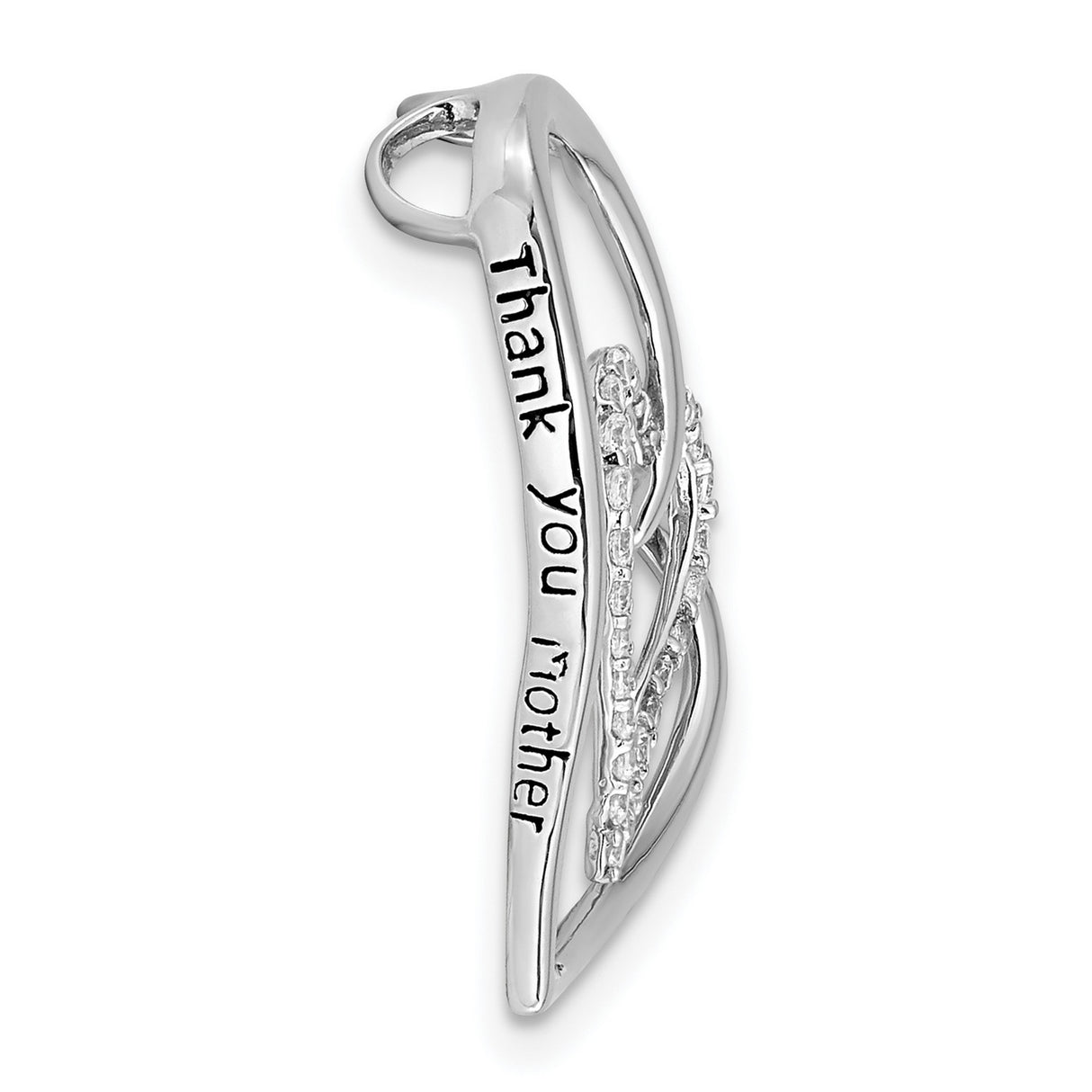 Antiqued CZ Thank You Mother 18in Hearts Necklace Charm Pendant in Real 925 Sterling Silver
