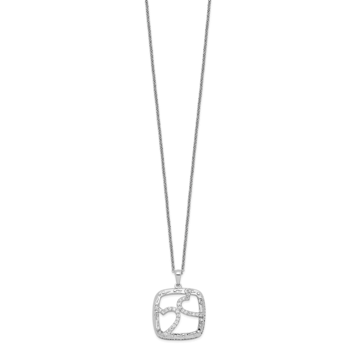 Antiqued CZ Sisters By Chance 18in Hearts Necklace Charm Pendant in Real 925 Sterling Silver