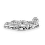 Antiqued CZ Sisters By Chance 18in Hearts Necklace Charm Pendant in Real 925 Sterling Silver