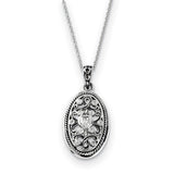 Antiqued CZ Because Of You 18in Necklace Charm Pendant in Real 925 Sterling Silver