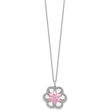 CZ Pretty in Pink Flower 18 Inch Necklace Charm Pendant in Real 925 Sterling Silver