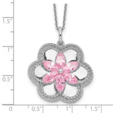 CZ Pretty in Pink Flower 18 Inch Necklace Charm Pendant in Real 925 Sterling Silver