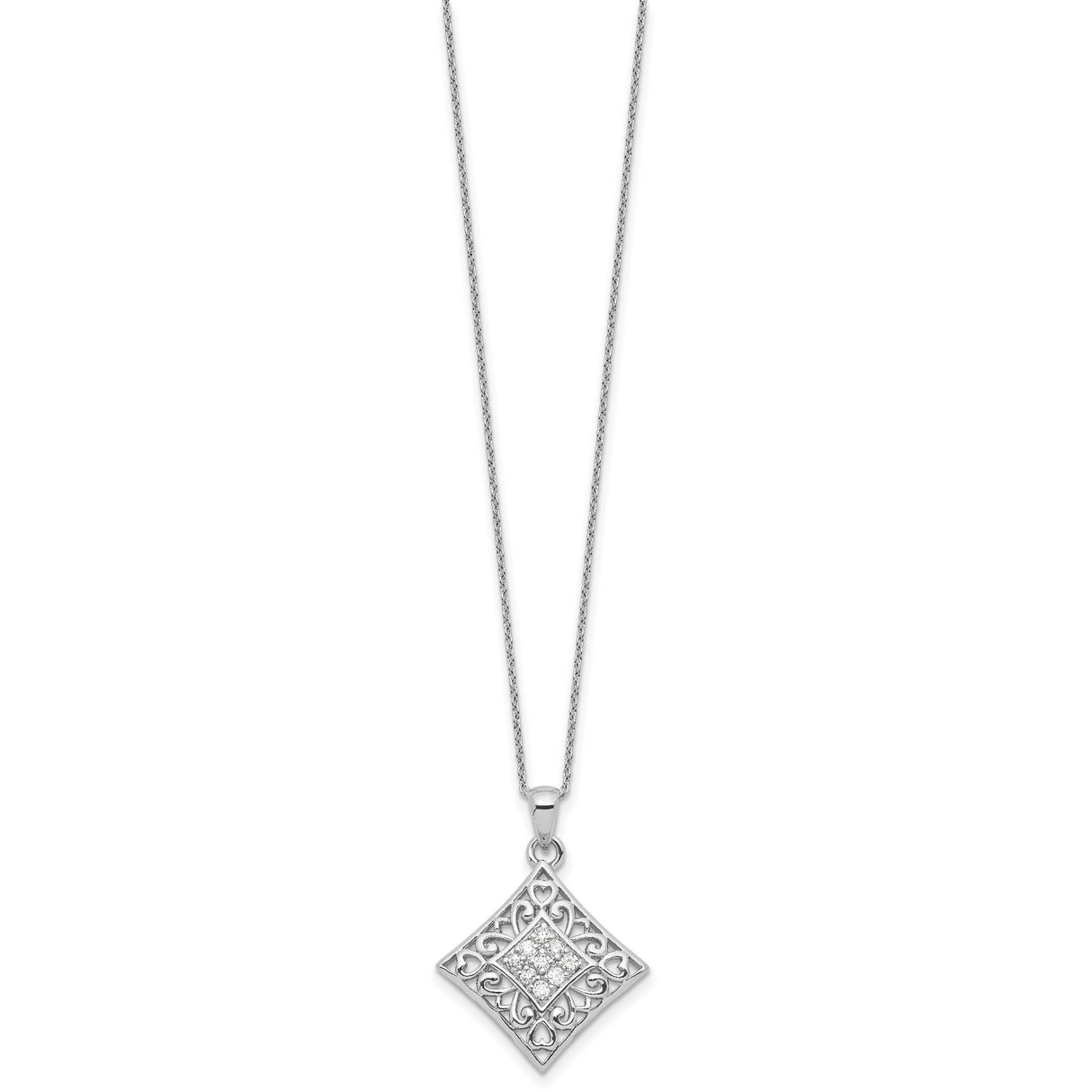 CZ I Love You All Year Long 18in Necklace Charm Pendant in Real 925 Sterling Silver