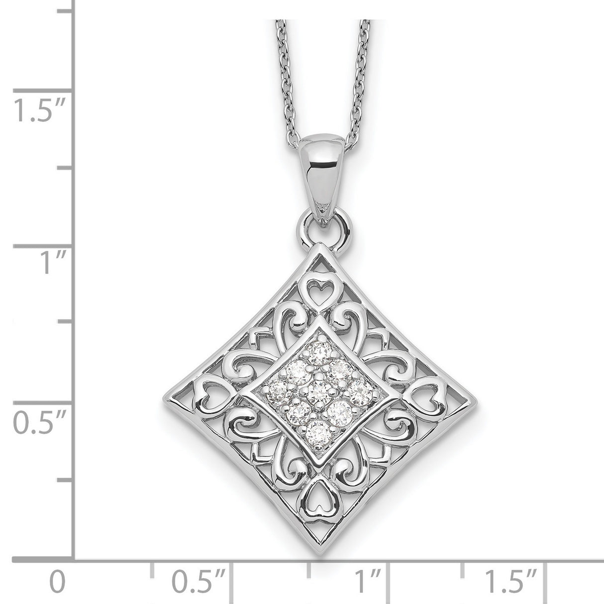 CZ I Love You All Year Long 18in Necklace Charm Pendant in Real 925 Sterling Silver