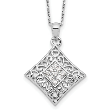 CZ I Love You All Year Long 18in Necklace Charm Pendant in Real 925 Sterling Silver