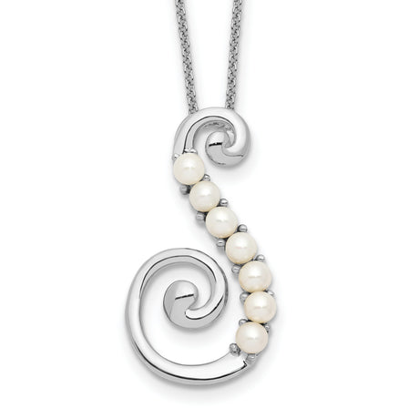 FW Cultured Pearl Reaching Out 18in Necklace Charm Pendant in Real 925 Sterling Silver