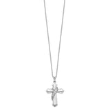 Sterling Silver Cross Pendant with Cubic Zirconia, Polished Beveled Religious Design