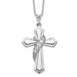 Sterling Silver Cross Pendant with Cubic Zirconia, Polished Beveled Religious Design