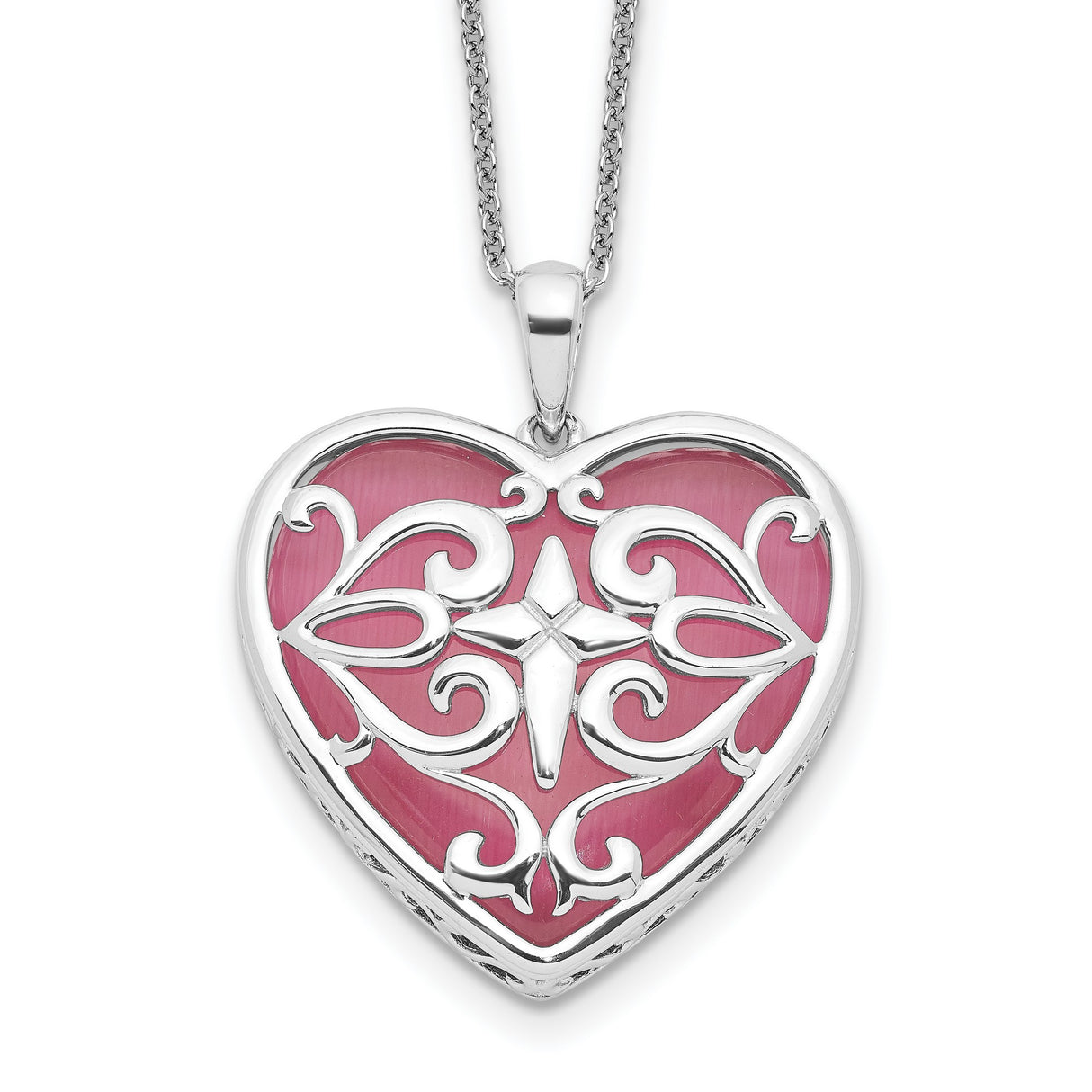 Simulated Cats Eye Heart Acceptance 18 Inch Necklace Charm Pendant in Real 925 Sterling Silver
