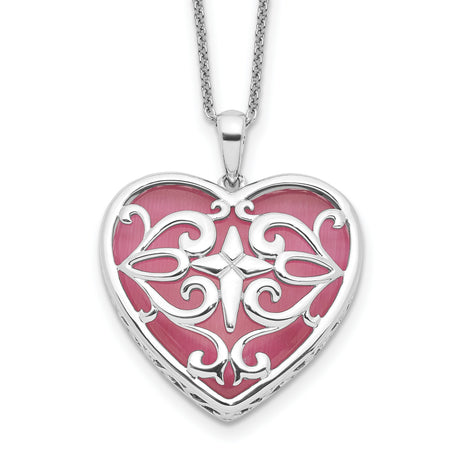 Simulated Cats Eye Heart Acceptance 18 Inch Necklace Charm Pendant in Real 925 Sterling Silver