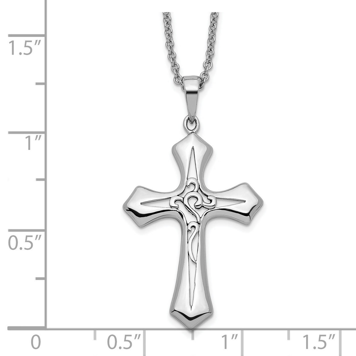 Sterling Silver Cross Pendant with Beveled Edges and Vintage Vine Design
