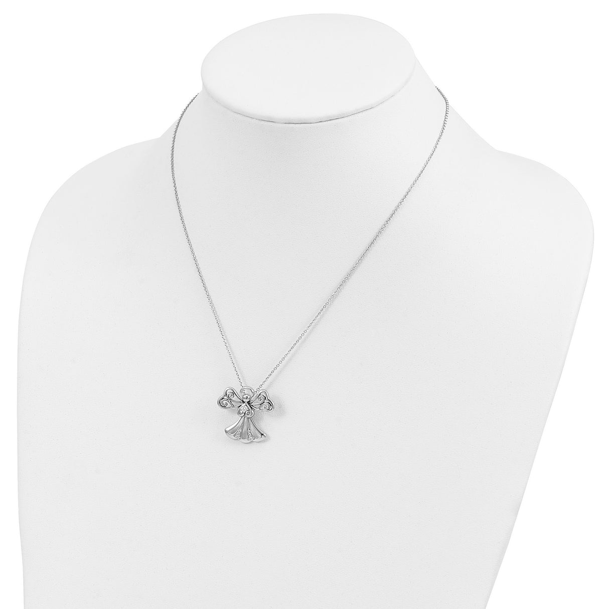CZ Angel of Kindness 18in Angel Necklace Charm Pendant in Real 925 Sterling Silver