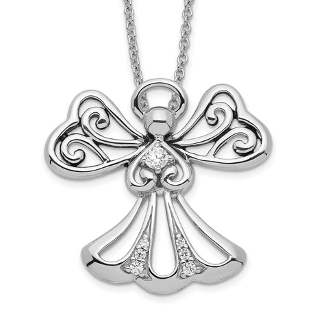 CZ Angel of Kindness 18in Angel Necklace Charm Pendant in Real 925 Sterling Silver