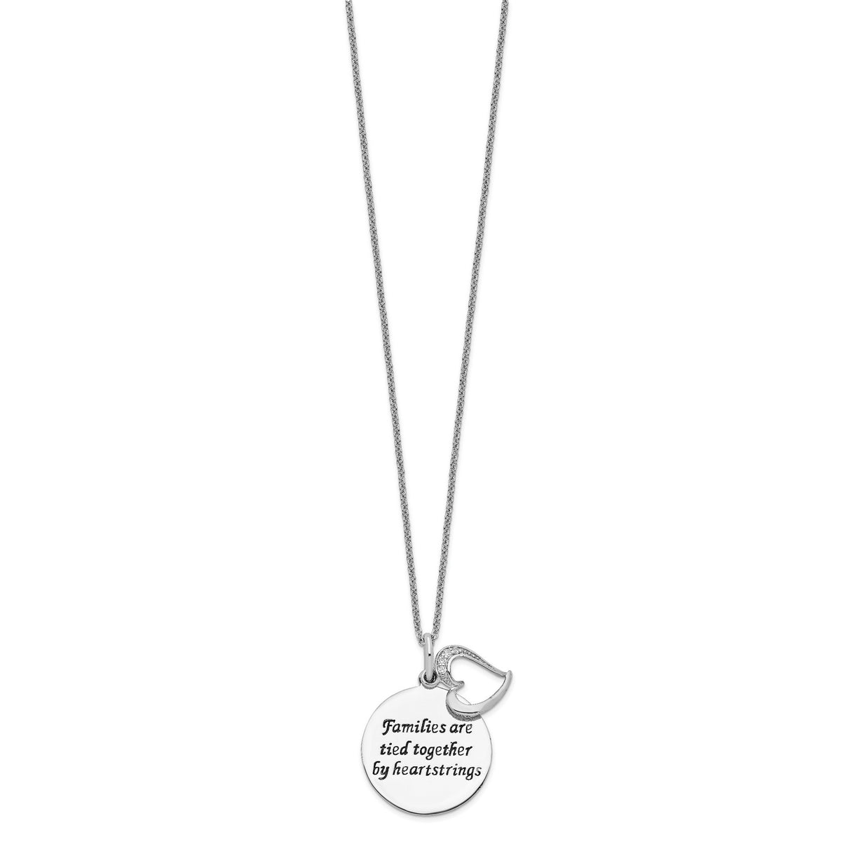 Antiqued CZ Families Are Tied Together 18in Heart Necklace Charm Pendant in Real 925 Sterling Silver