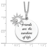 Friends Are The Sunshine Of Life Words And Sun Necklace Charm Pendant in Real 925 Sterling Silver