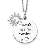 Friends Are The Sunshine Of Life Words And Sun Necklace Charm Pendant in Real 925 Sterling Silver