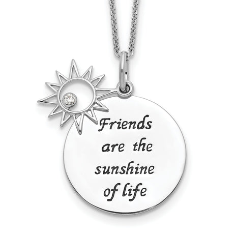 Friends Are The Sunshine Of Life Words And Sun Necklace Charm Pendant in Real 925 Sterling Silver