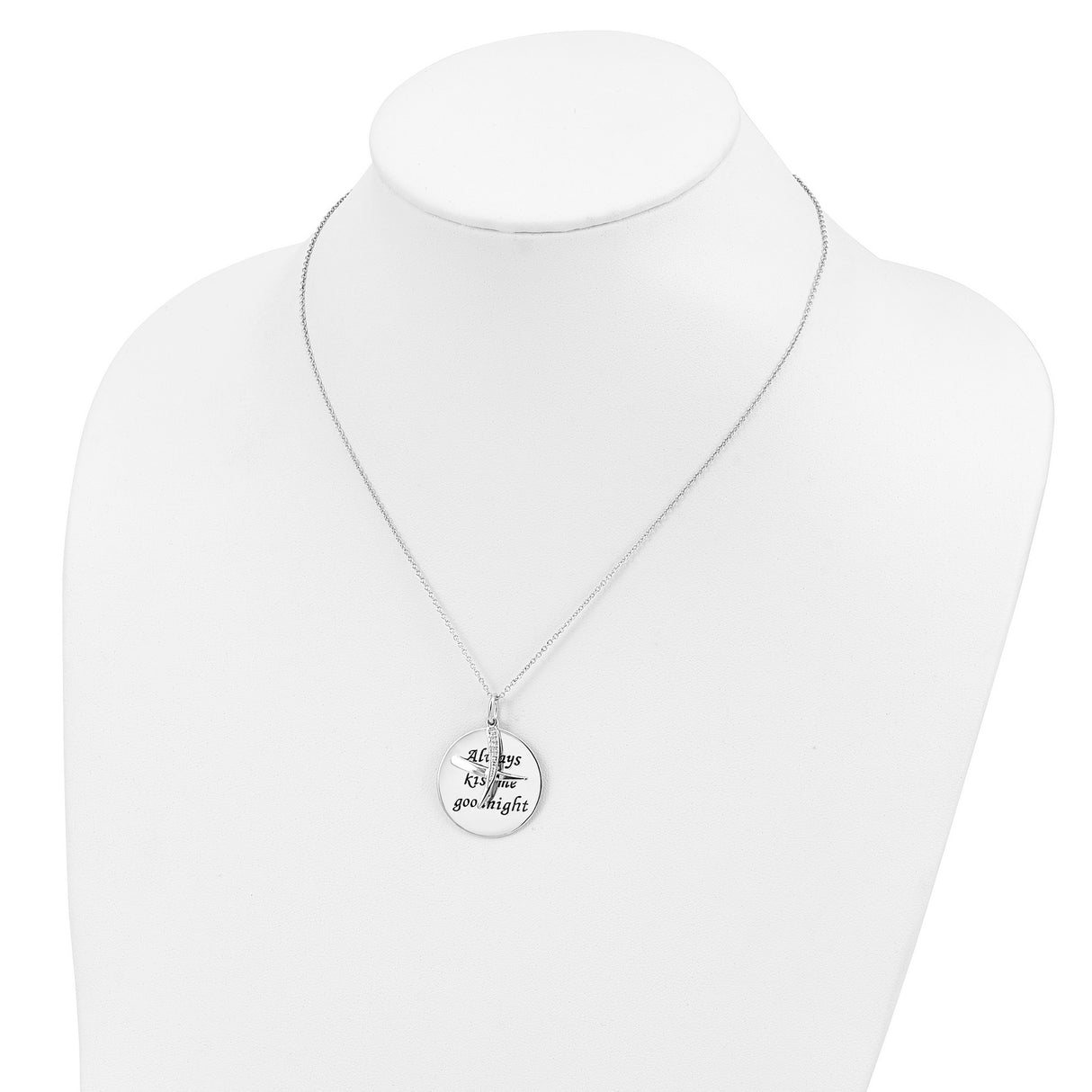 Antiqued CZ Always Kiss Me Goodnight 18in Necklace Charm Pendant in Real 925 Sterling Silver