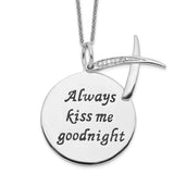 Antiqued CZ Always Kiss Me Goodnight 18in Necklace Charm Pendant in Real 925 Sterling Silver