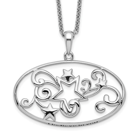 Antiqued I Believe In You 18in Star Necklace Charm Pendant in Real 925 Sterling Silver