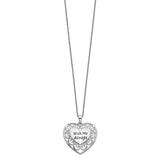 Antiqued With Me Always 18in Heart Necklace Charm Pendant in Real 925 Sterling Silver