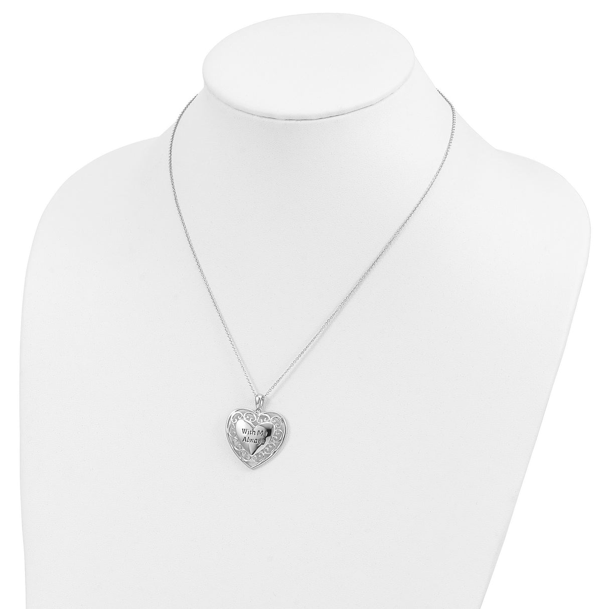 Antiqued With Me Always 18in Heart Necklace Charm Pendant in Real 925 Sterling Silver