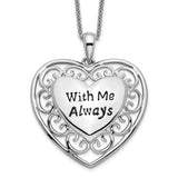 Antiqued With Me Always 18in Heart Necklace Charm Pendant in Real 925 Sterling Silver