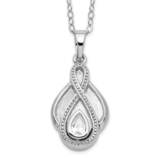 CZ Tear Of Strength Ash Holder 18 Inch Necklace Charm Pendant in Real 925 Sterling Silver