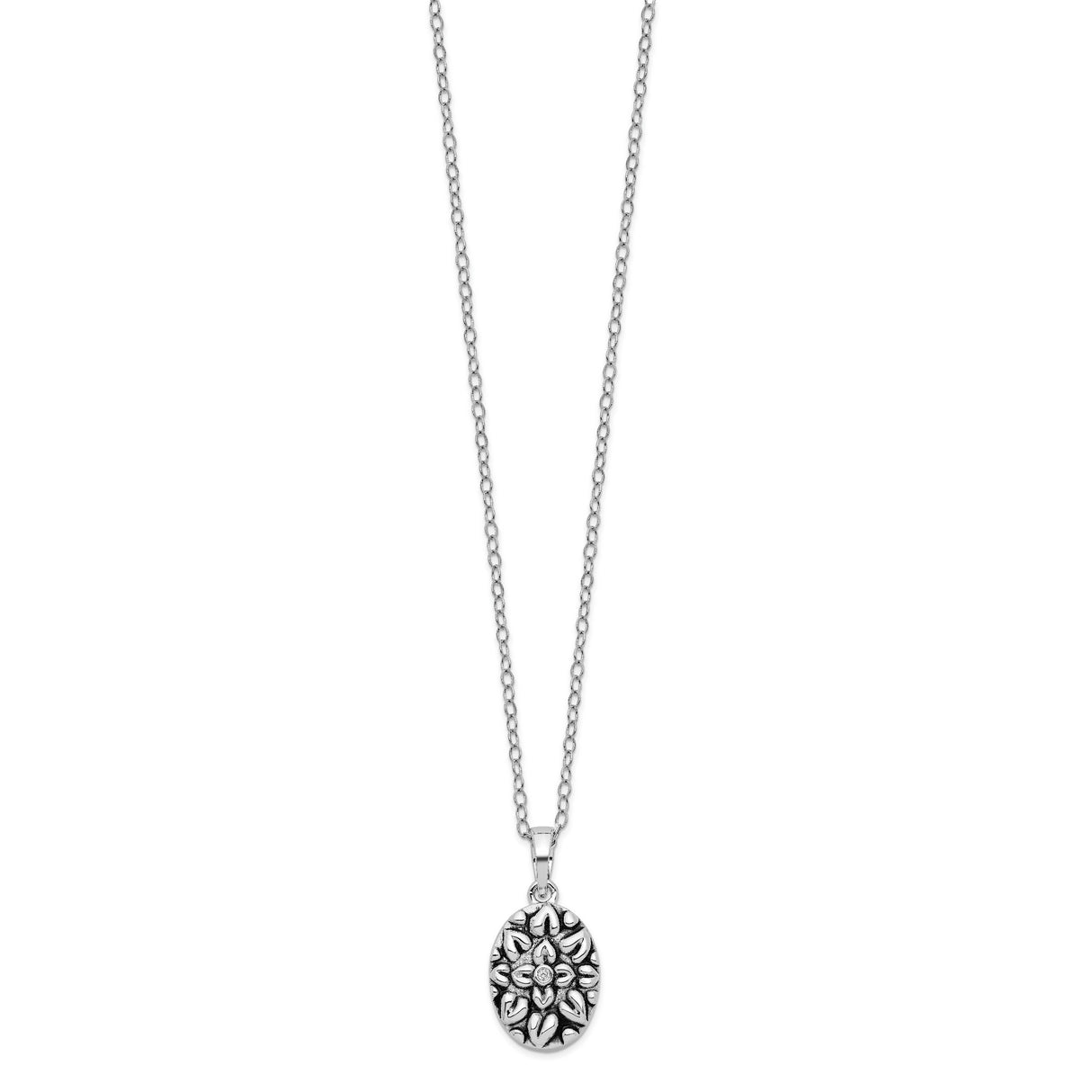 CZ Antiqued Flower Ash Holder 18 Inch Necklace Charm Pendant in Real 925 Sterling Silver
