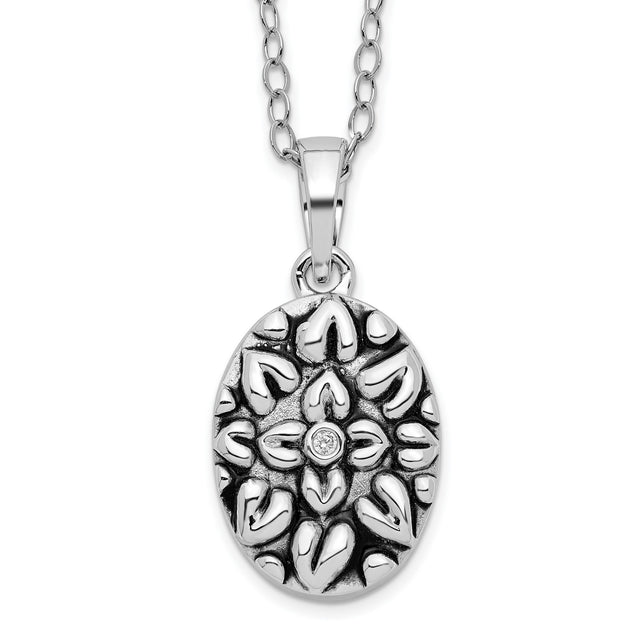 CZ Antiqued Flower Ash Holder 18 Inch Necklace Charm Pendant in Real 925 Sterling Silver