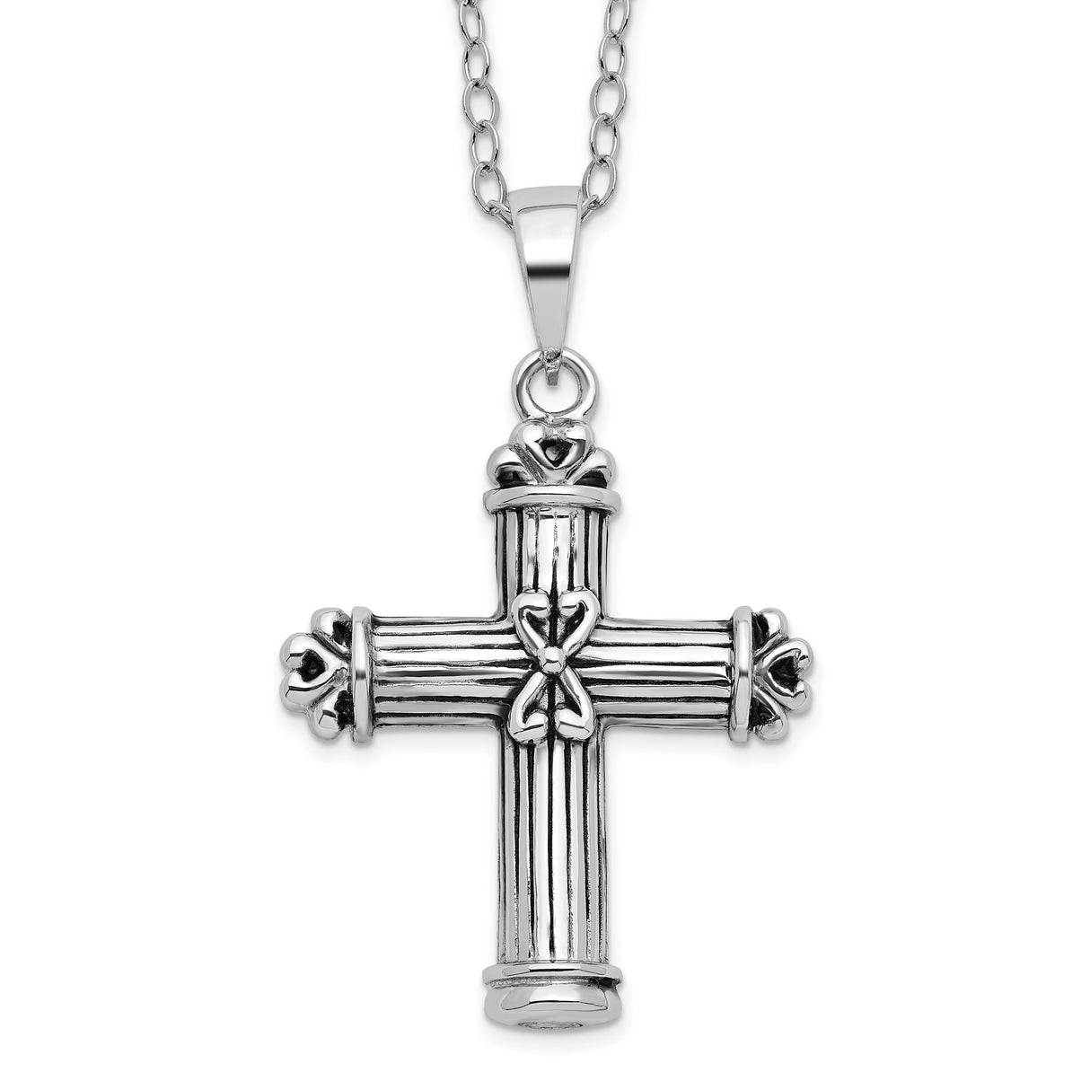 Antiqued Cross Ash Holder 18 Inch Necklace Charm Pendant in Real 925 Sterling Silver