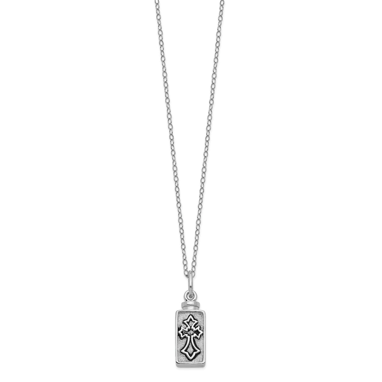 Antiqued Rectangle Box Cross Ash Holder 18 Inch Necklace Charm Pendant in Real 925 Sterling Silver