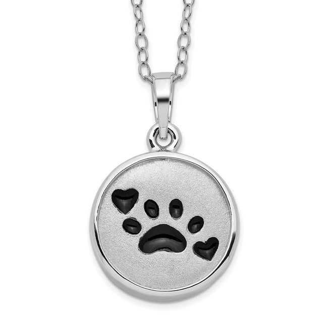Black Paw Prints And Hearts On Round Ash Holder Necklace Charm Pendant in Real 925 Sterling Silver