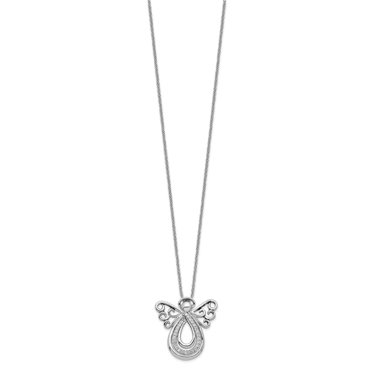 CZ Angel Of Comfort 18in. Necklace Charm Pendant in Real 925 Sterling Silver