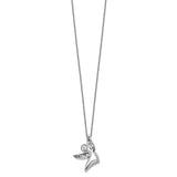 CZ Antiqued Angel Of Joy 18in. Necklace Charm Pendant in Real 925 Sterling Silver
