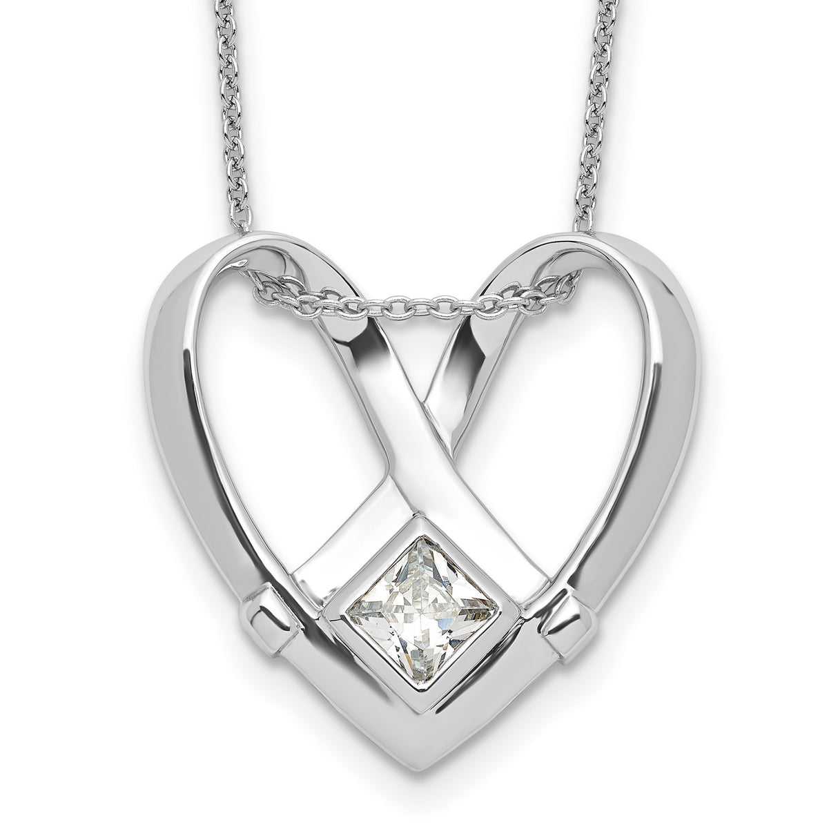CZ Captivated 18in. Necklace Charm Pendant in Real 925 Sterling Silver