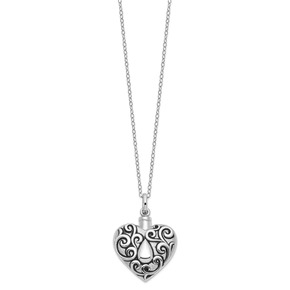 Antiqued Grieving Heart Ash Holder 18 Inch Necklace Charm Pendant in Real 925 Sterling Silver