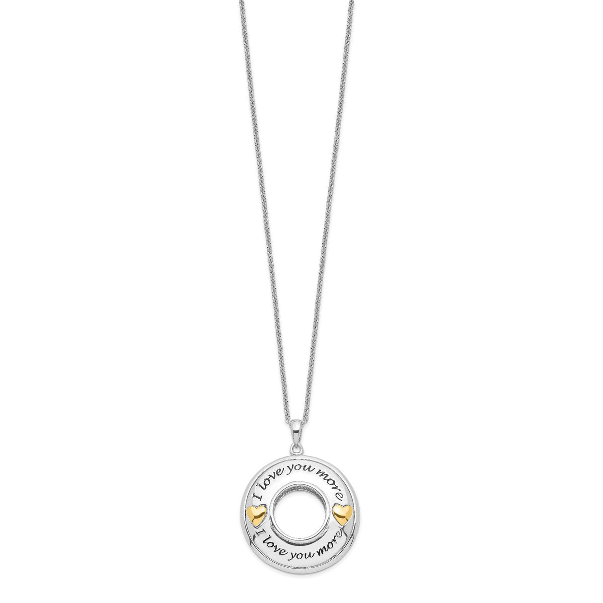 Antiqued CZ I Love You More 18in. Necklace Charm Pendant in Real 925 Sterling Silver