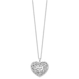 Antiqued Heart Of Support 18in. Necklace Charm Pendant in Real 925 Sterling Silver