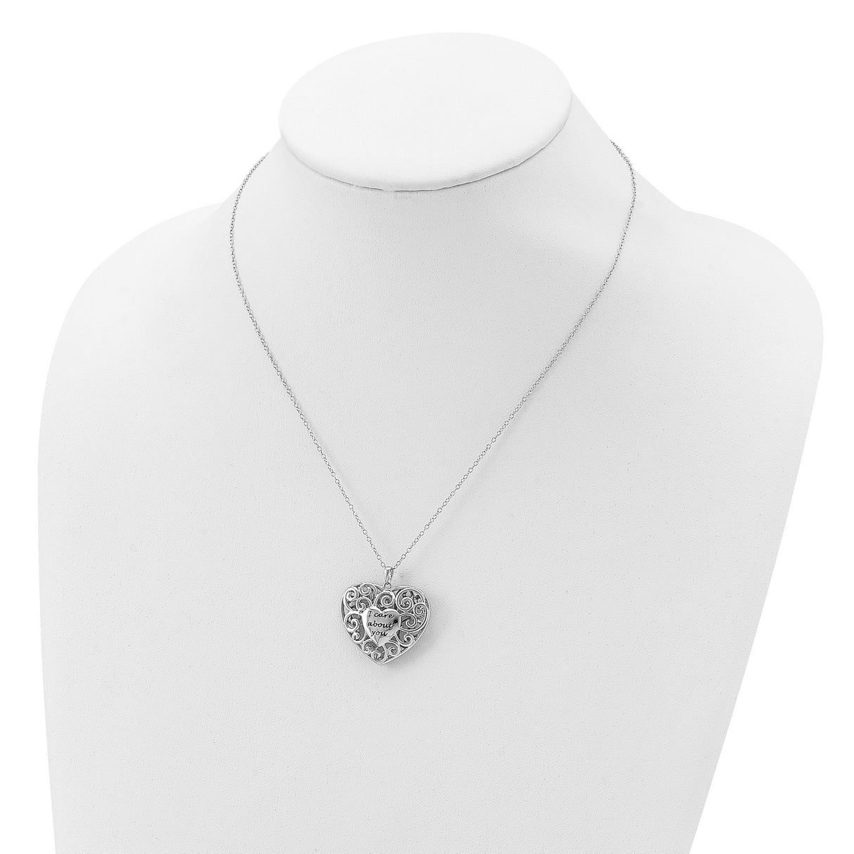 Antiqued Heart Of Support 18in. Necklace Charm Pendant in Real 925 Sterling Silver