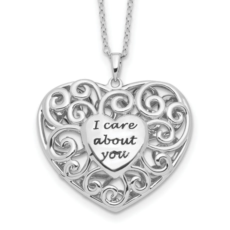 Antiqued Heart Of Support 18in. Necklace Charm Pendant in Real 925 Sterling Silver