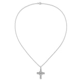 Sterling Silver Cross Pendant with Scroll Design and Beveled Edges, Celtic Style